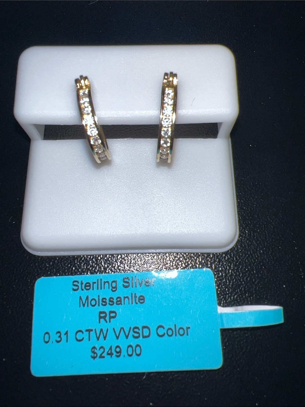 Sterling Silver Moissanite Huggie Hoop Earrings - Gold